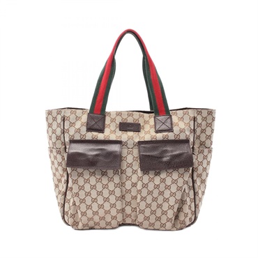 GUCCI Shelly line GG canvas Hand Tote Bag 161836 leather Beige Brown Used Women