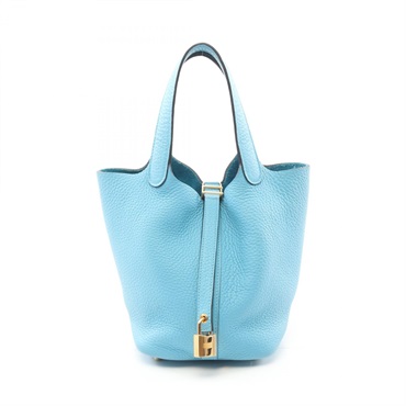 HERMES Picotin Lock PM Hand bag Y Taurillon Clemence Blue du nord Used GHW