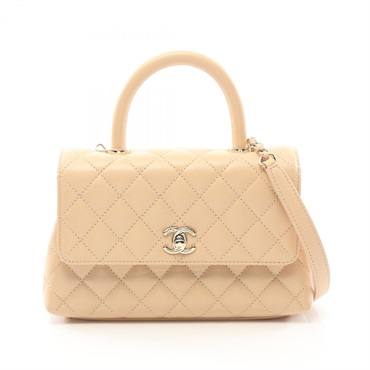 CHANEL Coco Handle Flap Matelasse Hand shoulder bag A92990 leather Beige GHW