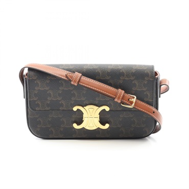 CELINE Claude Triomphe Shoulder Bag 194142 canvas leather Black Brown Used Women