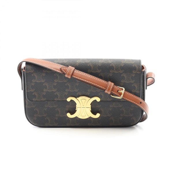 CELINE Claude Triomphe Shoulder Bag 194142 canvas leather Black Brown Used Women
