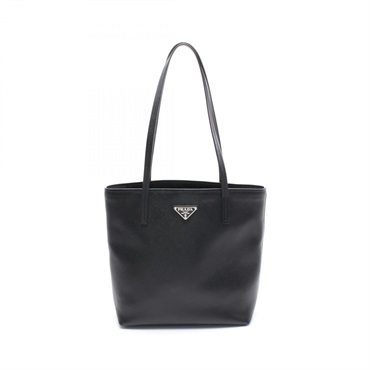 PRADA Shoulder Hand Tote Bag leather Black Used Women logo