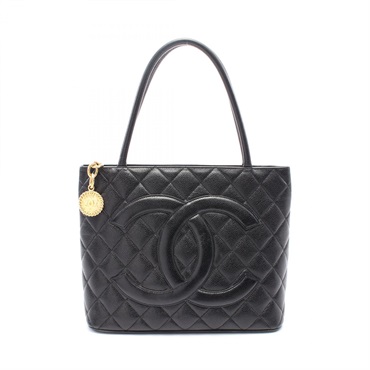 CHANEL Medallion tote hand Bag A01804 leather Black Used GHW