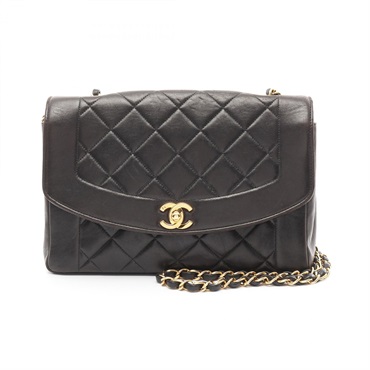 CHANEL Matelasse Diana Flap Chain Shoulder Bag Lamb leather Black Used Women CC