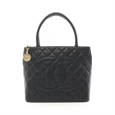 CHANEL Medallion tote hand Bag A01804 leather Black Used GHW