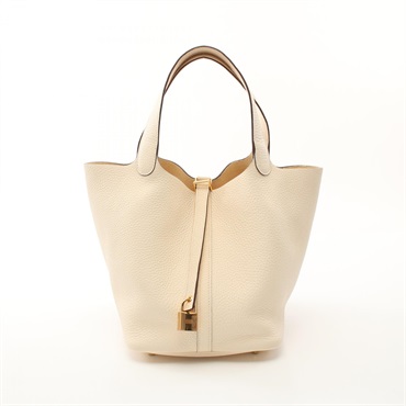 HERMES Picotin Lock MM Hand bag U Taurillon Clemence Nata Used GHW