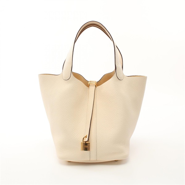HERMES Picotin Lock MM Hand bag U Taurillon Clemence Nata Used GHW