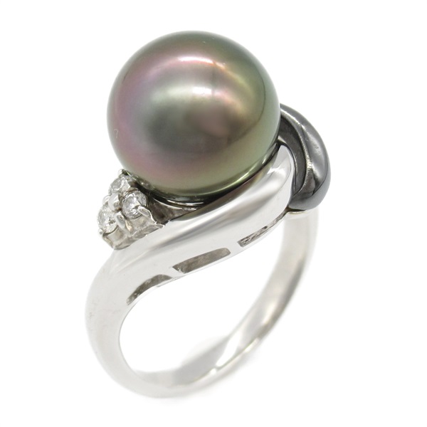 JEWELRY Tahitian pearl diamond Ring 18KWG White Gold Used women US size 7.25