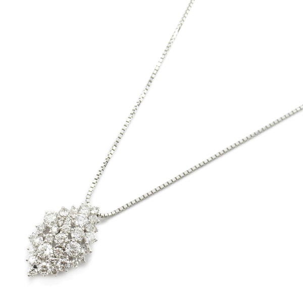 JEWELRY Diamond Necklace Pendant 45.5cm 18KWG White Gold Clear Used Women