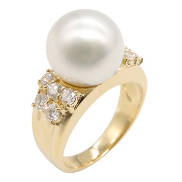 JEWELRY Pearl Diamond Ring 18KYG Yellow Gold White Used Women Size 4