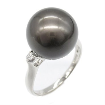 JEWELRY Pearl Diamond Ring Pt900 Platinum Black Used women US size 8