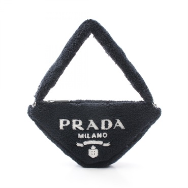 PRADA Terry Triangle Handbag 1NE043 Fabric Black white Used Women logo