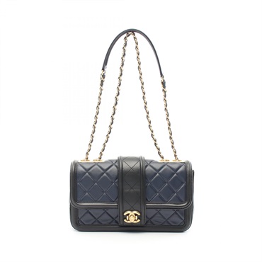 CHANEL Matelasse Chain Shoulder Bag A90670 Lamb sheep leather Navy Black Used CC