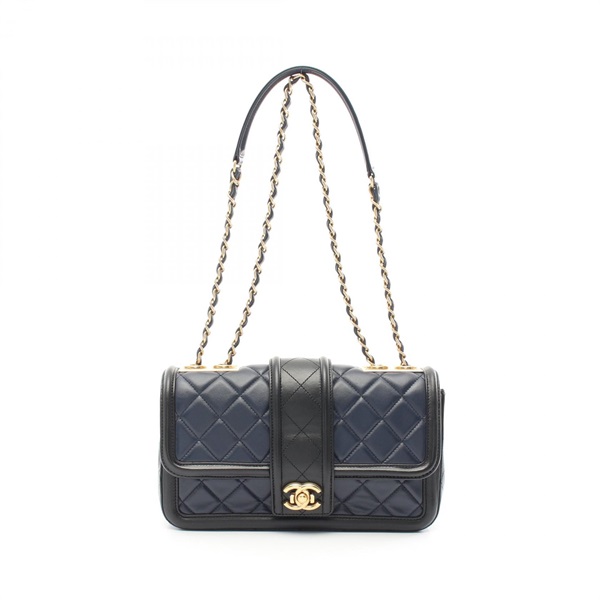 CHANEL Matelasse Chain Shoulder Bag A90670 Lamb sheep leather Navy Black Used CC
