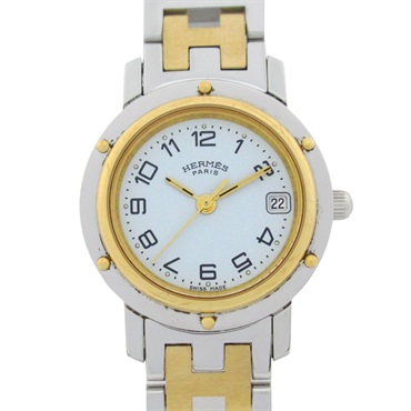 HERMES Clipper Wrist Watch CL4.220 Quartz Gold Plated Stainless Steel Used Women