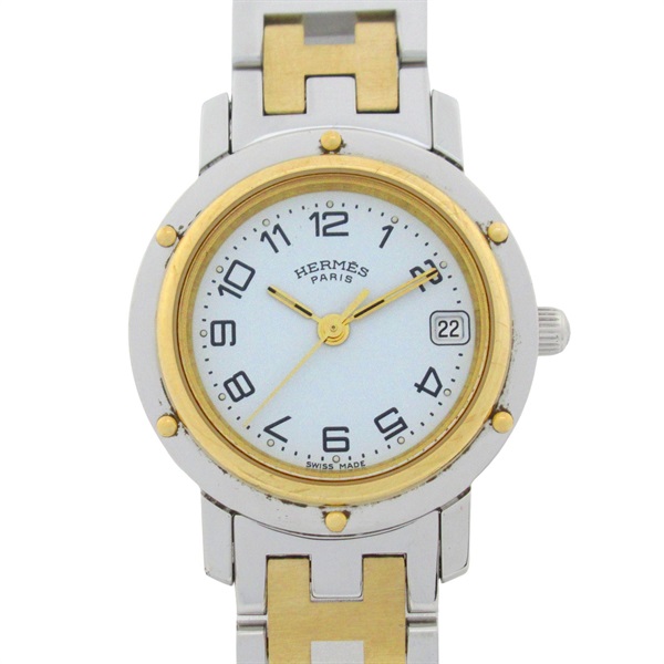 HERMES Clipper Wrist Watch CL4.220 Quartz Gold Plated Stainless Steel Used Women
