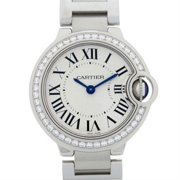 CARTIER Baron Blue SM Diamond Wrist Watch W4BB0015 Quartz SS  Used Women
