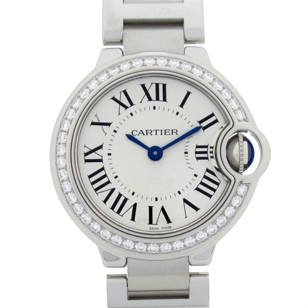 CARTIER Baron Blue SM Diamond Wrist Watch W4BB0015 Quartz SS  Used Women