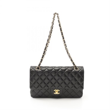 CHANEL Matelasse W flap chain Shoulder Bag A01112 Lambskin Black Used GHW