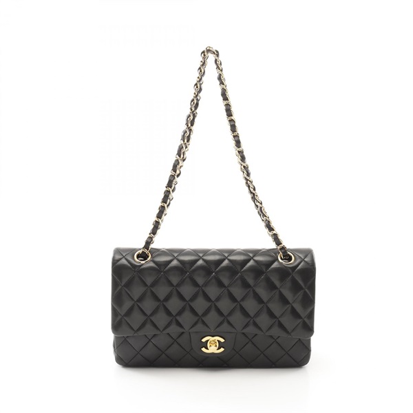 CHANEL Matelasse W flap chain Shoulder Bag A01112 Lambskin Black Used GHW