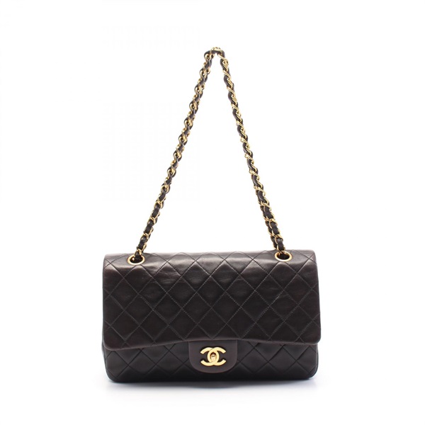 CHANEL Matelasse W flap Chain Shoulder Bag A01112 Lamb leather Black Used GHW