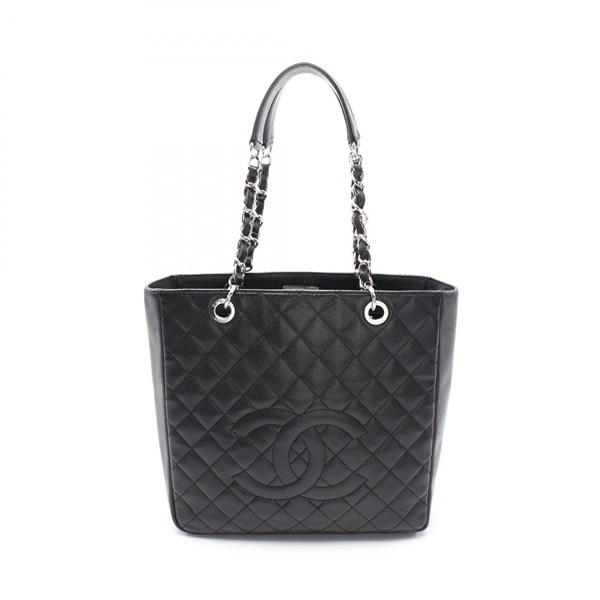 CHANEL Matelasse Tote chain shoulder Bag leather Black Used