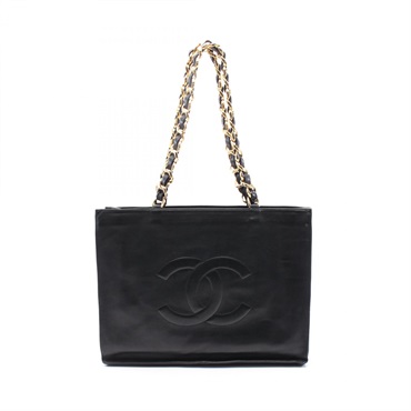 CHANEL Jumbo COCO Mark Tote chain shoulder Bag Lambskin Black Used GHW
