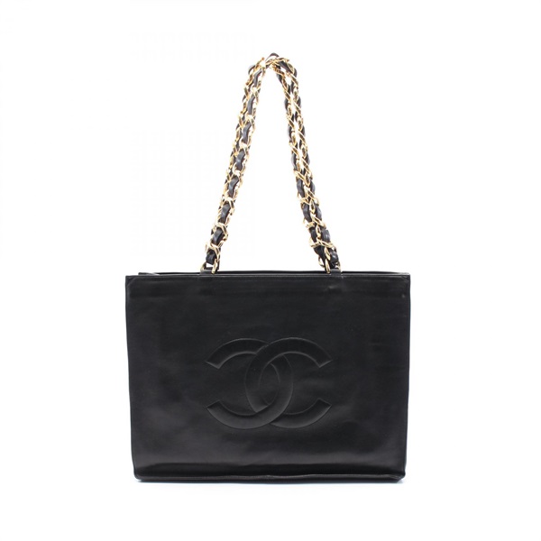 CHANEL Jumbo COCO Mark Tote chain shoulder Bag Lambskin Black Used GHW
