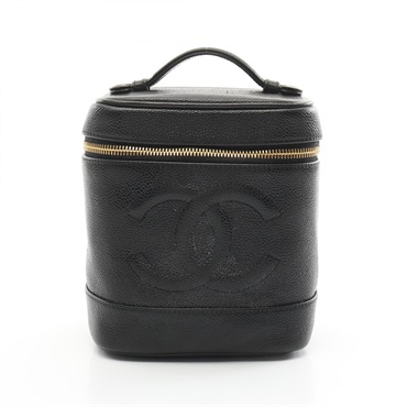 CHANEL COCO Mark Vanity Handbag A01998 leather Grained calfskin Black Used GHW