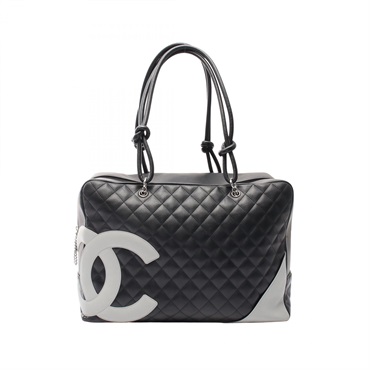 CHANEL Cambon line Hand bowling bag leather Black Gray Used SHW