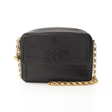 CHANEL COCO Mark chain crossbody Shoulder Bag Black Used GHW