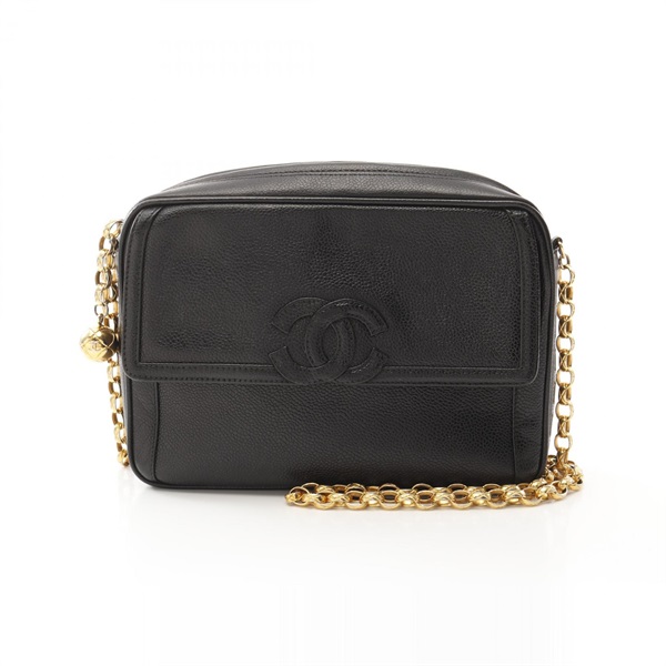 CHANEL COCO Mark chain crossbody Shoulder Bag Black Used GHW