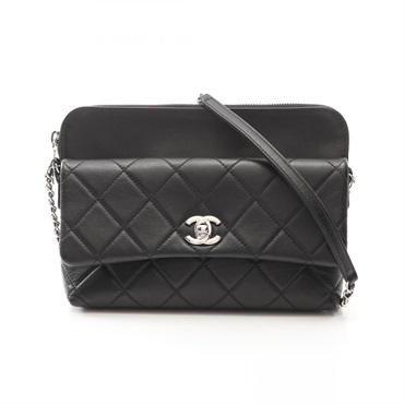 CHANEL Matelasse Shoulder crossbody Bag Lambskin Black Used SHW