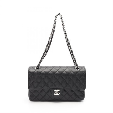 CHANEL Matelasse double flap Chain Shoulder Bag leather Black Used Women SHW CC