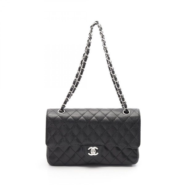 CHANEL Matelasse double flap Chain Shoulder Bag leather Black Used Women SHW CC