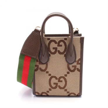 GUCCI Jumbo GG 2way shoulder Tote Bag 699406 canvas leather Beige Brown Used
