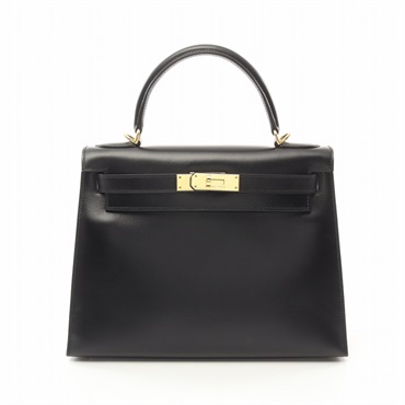 HERMES Kelly 28 2way Handbag Box calf leather Black Used Women GHW E