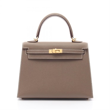 HERMES Kelly 25 Shoulder Handbag B Outside Stitched Epsom leather Etoupe GHW