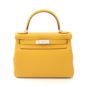 HERMES Kelly 28 Shoulder Handbag W Inside Stitched Togo leather Jaune dor SHW