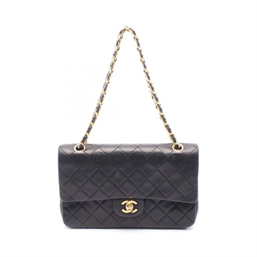 CHANEL Matelasse W flap Shoulder Bag A01112 Lam sheep leather Black Used GHW CC