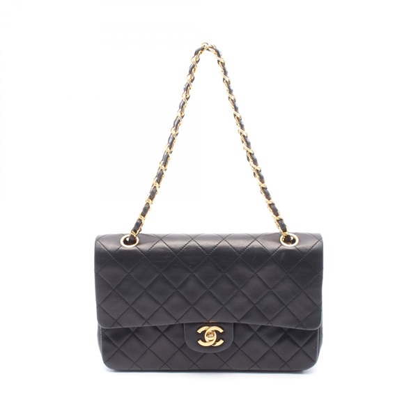 CHANEL Matelasse W flap Shoulder Bag A01112 Lam sheep leather Black Used GHW CC