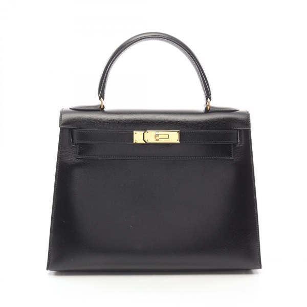 HERMES Kelly 28 Hand shoulder bag S Box calf leather Black Used GHW