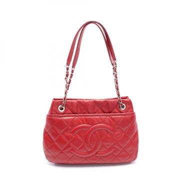 CHANEL Matelasse COCO Mark chain Shoulder Bag leather Red Used SHW