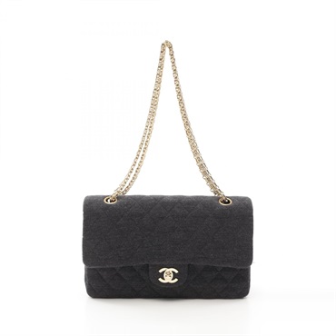 CHANEL Matelasse W flap chain Shoulder Bag A01112 Cotton jersey Gray Used GHW