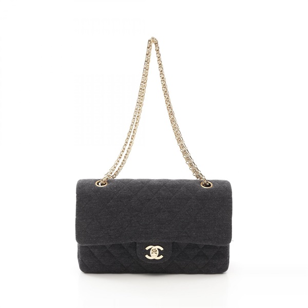 CHANEL Matelasse W flap chain Shoulder Bag A01112 Cotton jersey Gray Used GHW