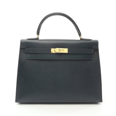 HERMES Kelly 32 Hand shoulder bag Z Courchevel Blue de presse Used GHW