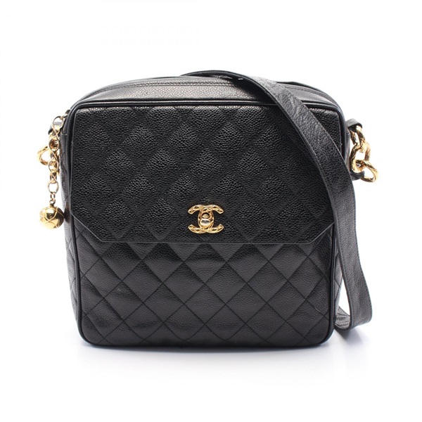 CHANEL Matelasse Shoulder shoulder crossbody Bag leather Black Used GHW