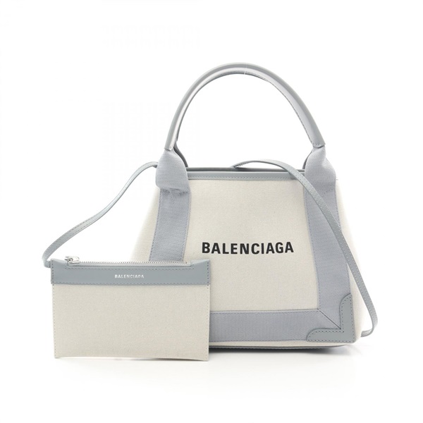 BALENCIAGA Navy Cabas XS Hand shuolder crossbody bag 390346 canvas leather beige