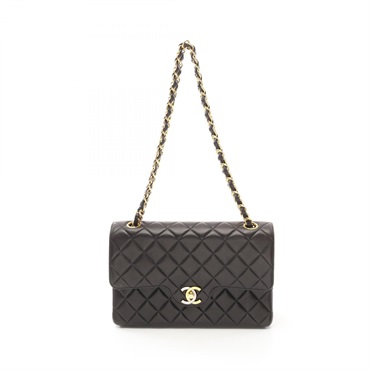 CHANEL Matelasse W flap chain Shoulder Bag Lambskin Black Used