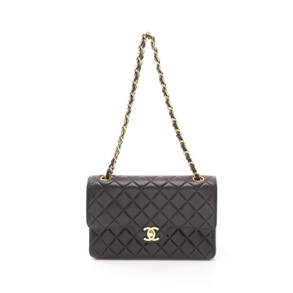 CHANEL Matelasse W flap chain Shoulder Bag Lambskin Black Used